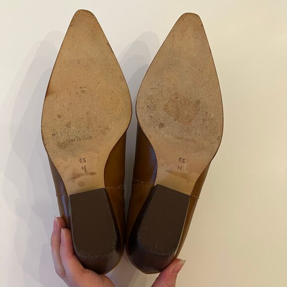 Michael Kors Cognac Leather Ankle Boots 37 US 6 6.5 Low Heel Pointed Toe Italy - Picture 11 of 13